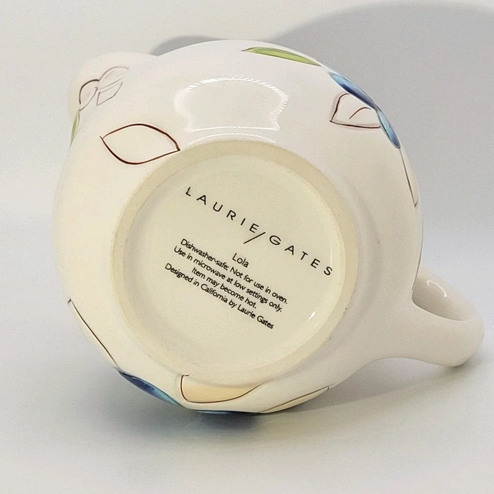 Laurie Gates Lola Embossed Floral Stoneware Creamer‎ Handpainted Cottagecore